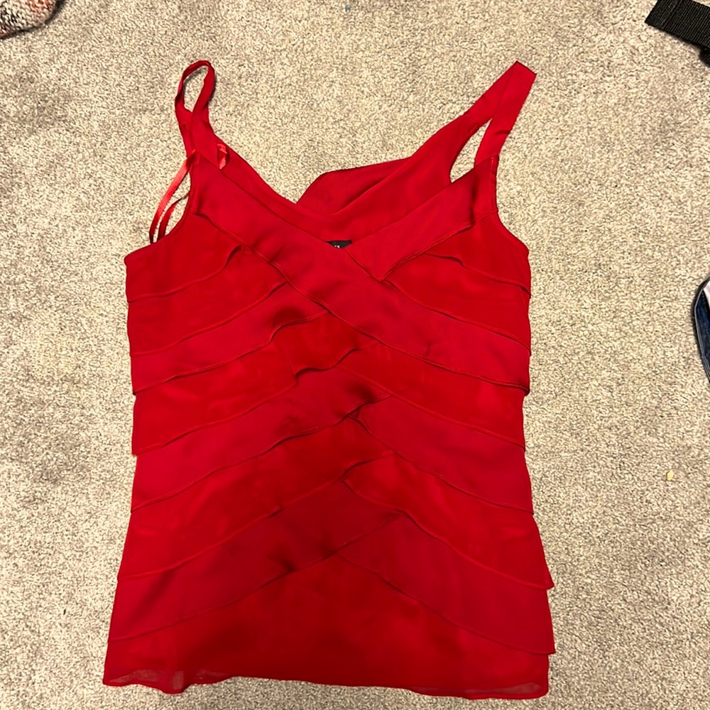 White House Black Market red ruffle shirt